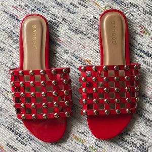 Red Studded Bamboo Sandals